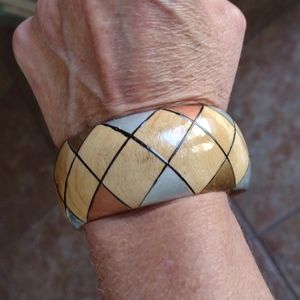 Vintage wood bracelet hand painted
